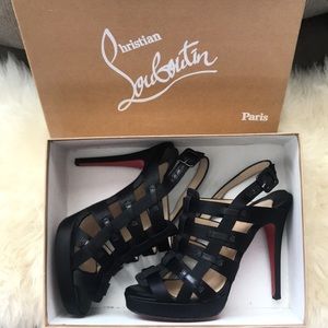 Christian Louboutin black satin Paquita heels